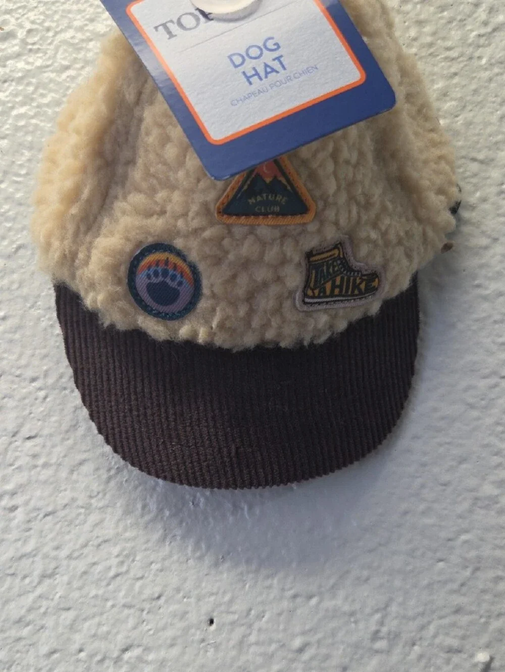 Top Paw Beige Sherpa Dog Cap with Brown Brim and Patch Accents S/M